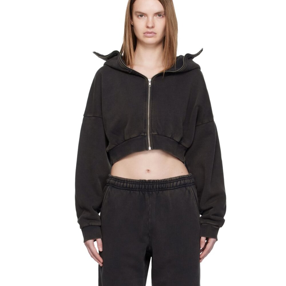 Entire Studios Black Cropped Full Zip Hoodie